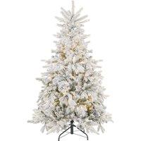 HOMCOM 5ft Prelit Snow Flocked Artificial Christmas Tree with Warm White LED Light and 931 Tips, Metal Base, Snowy Realistic Xmas Tree Aosom UK