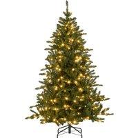 HOMCOM 6ft Prelit Artificial Christmas Tree with Warm White LED Light and 872 Tips, Metal Base, Hinged Xmas Tree, Green Aosom UK