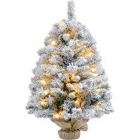 HOMCOM 3ft Prelit Artificial Christmas Tree with Warm White LED Light and 133 Tips, Concrete Base, Flocked Xmas Tree w/ Pine Cones, Green Aosom UK
