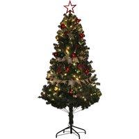 HOMCOM 6 Ft Christmas Tree Pre Lit with Flame-retardant Plastic, a 'Merry Christmas' Ribbon, a Top Star, Pine Cones, Decorative Balls Aosom UK