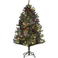 HOMCOM Pre Lit Xmas Tree, 5ft Artificial Prelit Christmas Tree with Warm White LED Lights, Metal Stand, Xmas Tree with Purple Ornaments Aosom UK