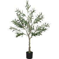 HOMCOM 4ft/ 120cm Decorative Artificial Plant, Silk Olive Tree with 450 Leaves and 20 Olive Fruits in Pot, Fake Plant for Home, Office, Living Room, Indoor Decor