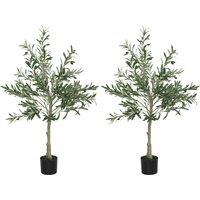 HOMCOM Set of 2 4ft/ 120cm Decorative Artificial Plant, Silk Olive Tree with 450 Leaves and 20 Olive Fruits in Pot, Fake Plant for Home, Office, Living Room, Indoor Decor