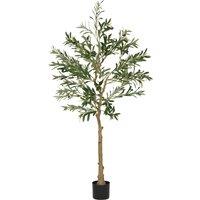 HOMCOM 5ft/ 150cm Decorative Artificial Plant, Silk Olive Tree with 720 Leaves and 32 Olive Fruits in Pot, Fake Plant for Home, Office, Living Room, Indoor Decor