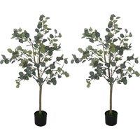 HOMCOM Set of 2 Decorative Artificial Plants, 4ft/ 120cm Silk Eucalyptus Trees with 230 Silver Dollar Leaves in Pot, Fake Plants for Home, Office, Living Room, Indoor Decor