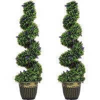 HOMCOM Set of 2 Decorative Artificial Plants, Boxwood Spiral Topiary Tree with Lavender and Pot, Fake Plants for Home Indoor Outdoor Decor, 115cm