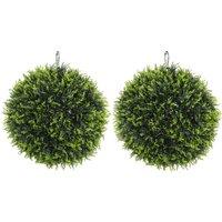 HOMCOM Set of 2 Artificial Plant Topiary Balls, UV-protected Fake Decorative Plants, Faux Plants for Home Indoor Outdoor Decor, 45cm, Green