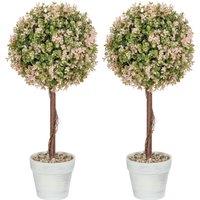 HOMCOM Set of 2 Decorative Artificial Plants, Murraya Flowers in Pot, Fake Plants for Home Indoor outdoor Decor, 60cm, Cream White