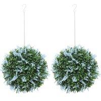 HOMCOM Set of 2 Artificial Plant Topiary Balls, UV-protected Fake Decorative Plants, Blue