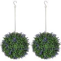 HOMCOM Set of 2 Artificial Plant Topiary Balls, UV-protected Fake Decorative Plants, Faux Plants for Home Indoor Outdoor Decor, 27cm, Purple