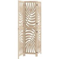 HOMCOM 3 Panel Room Divider, Detachable Folding Privacy Screens with Palm Leaf Design for Home Office, Natural Wood Finish