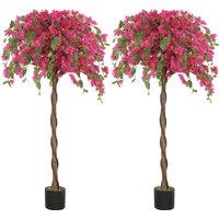 HOMCOM Set of 2 Decorative Artificial Plants, Murraya Flowers in Pots, Fake Plants for Home Indoor Decor, 120cm, Purple and Red