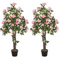 HOMCOM Set of Two Faux Rose Plants, with Pots