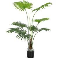 HOMCOM 145cm Artificial Palm Tree, Decorative Artificial Plant with Lifelike PEVA Leaves and Coconut Coir, Fake Tree with Plastic Pot and Flocking for Home Office Decor, Green