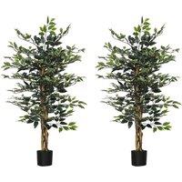 HOMCOM Set of 2 Artificial Ficus Trees, 130cm Tall with Realistic Leaves & Natural Trunks, Indoor/Outdoor Decor, Green Aosom UK