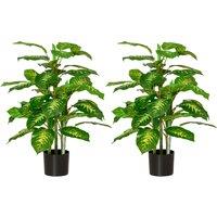 HOMCOM 2 PCs Artificial Evergreen Tree Fake Decorative Plant in Nursery Pot for Indoor Outdoor Dcor, Green Aosom UK
