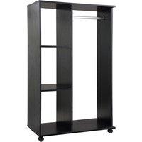 HOMCOM Mobile Open Wardrobe, Bedroom Clothes Storage with Hanging Rail and Shelves, on Wheels, Black Aosom UK
