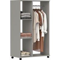 HOMCOM Open Wardrobe on Wheels with Clothes Rail, Bedroom Clothes Storage with Hanging Rod, 3 Storage Shelve, Grey Aosom UK