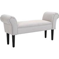HOMCOM Small Linen Upholstered Ottoman Bench with Rolled Arm End, Elegant Wooden Legs, Compact Design, Grey Aosom UK