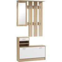 HOMCOM Three-in-One Hallway Storage Set - Natural Wood Finish/White