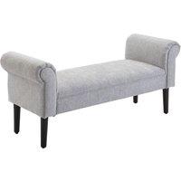 HOMCOM Chaise Lounge Sofa, Linen Fabric Cover, Wooden Leg, Arm Bench for Bed End or Window Seat, Light Grey Aosom UK