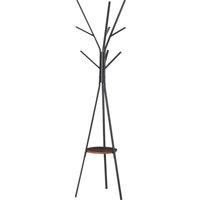 HOMCOM Free Standing Coat Rack Metal, 180cm with 9 Hooks, 1 Shelf for Clothes, Hats, Bags, Umbrella Organiser, Brown Aosom UK