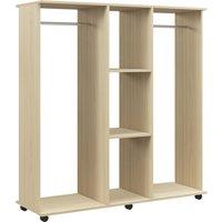 HOMCOM Open Wardrobe Double Mobile Storage Shelves Organizer W/6 Wheels-Natural