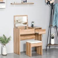 HOMCOM Dressing Table Set with Cushioned Stool, Flip-up Mirror, and Drawer in Wood Grain Finish Aosom UK