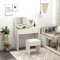 HOMCOM Makeup Desk with Drawer, Vanity Table Set with Flip-up Mirror and Cushioned Stool, White Aosom UK