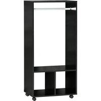 HOMCOM Mobile Open Wardrobe with Clothes Hanging Rail and Storage Shelves, on Wheels, for Bedroom, Dressing Room, Black