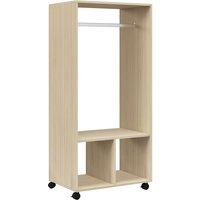 HOMCOM Open Wardrobe on Wheels, Bedroom Wardrobe with Clothes Hanging Rail, 2 Storage Shelves, Mobile Garment Rack for Cloakroom, Hallway, Natural