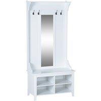 HOMCOM Entryway Storage Solution, Shoe Bench with Mirror, Coat Rack, Organiser Shelves, 4 Hooks, White Aosom UK