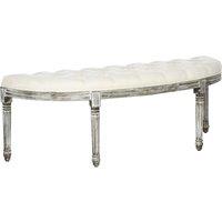 HOMCOM Ottoman Footstool, Half-Circle End Bench with Tufted Padded Seat and Brushed Wood Base, Antique Accents, Cream White