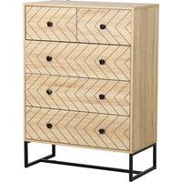 HOMCOM 5 Drawer Chest Sideboard Cabinet Storage Unit Bedroom Home Unique Zig Zag Design w/ Black Metal Handles Anti Tip & Top