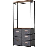 HOMCOM Wardrobe Dresser: Steel-Framed Storage with 5 Drawers, Coat Rack for Bedroom & Hallway, Black/Brown Aosom UK