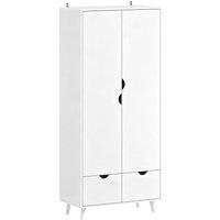 HOMCOM Elegant Home Storage Organisation Furniture, 2-Door Clothes Wardrobe with 2 Drawers, Wood Feet, White