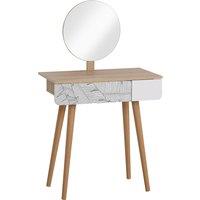 HOMCOM Dressing Table with Drawer and Mirror height adjustable Wooden Oak Color Bedroom Dressing Room Elegant and Durable Aosom UK