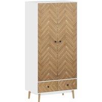 HOMCOM Cabinet Wood-Effect Sticker Surface, Modern Wardrobe with 2 Hanging Rods, 2 Storage Shelves and 2 Drawers, White