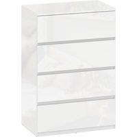 HOMCOM High Gloss Chest of Drawers, 4-Drawer Storage Cabinet, Modern Dresser for Bedroom, Stylish & Functional, White Aosom UK