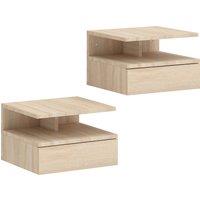 HOMCOM Set of Two Floating Bedside Tables - Oak