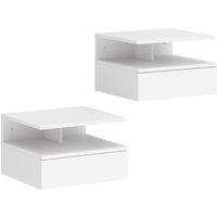 HOMCOM Set of Two Floating Bedside Tables - White
