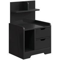 HOMCOM Bedside Table, Small Bedside Cabinet with 2 Drawers and Storage Shelves for Bedroom, Black Wood Effect