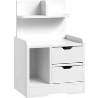 HOMCOM Bedside Table with 2 Drawers and Open Shelves - High Gloss White