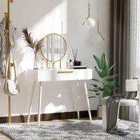 HOMCOM Modern Dressing Table with Round Mirror, Makeup Vanity Table with 2 Drawers for Bedroom, Living Room, White Aosom UK