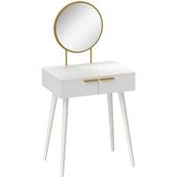 HOMCOM Dressing Table with Round Mirror - White