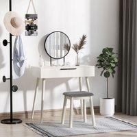 HOMCOM Dressing Table Set with Round Mirror Vanity Table Set w/ Makeup Desk, Cushioned Stool, 2 Drawers for Jewelry Storage, White Aosom UK