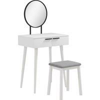 HOMCOM Dressing Table with Mirror and Stool, Vanity Makeup Desk Set with 2 Drawers, Cushioned Stool and Make-up Organiser for Bedroom and Dressing Room, 60 x 40 x 123 cm, White