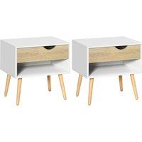 HOMCOM Set of 2 Bedside Table with Drawer and Shelf Aosom UK