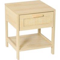 HOMCOM Bedside Table with Rattan Accent Drawer and Lower Shelf, Compact Nightstand for Bedroom or Living Room Storage Aosom UK