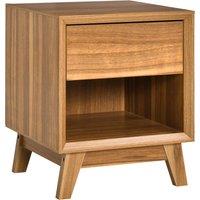 HOMCOM Bedside Table Nightstand, Modern End Table with Drawer and Shelf for Living Room, Walnut Brown Aosom UK